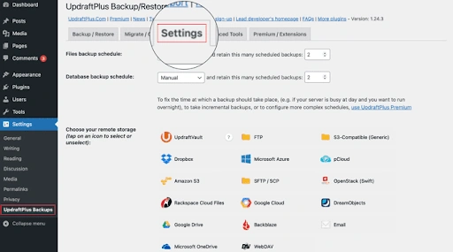 wp settings dashboard