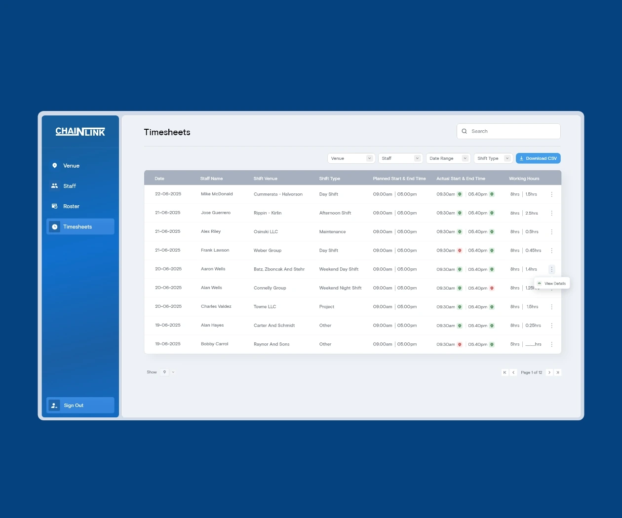 Chainlink timesheets