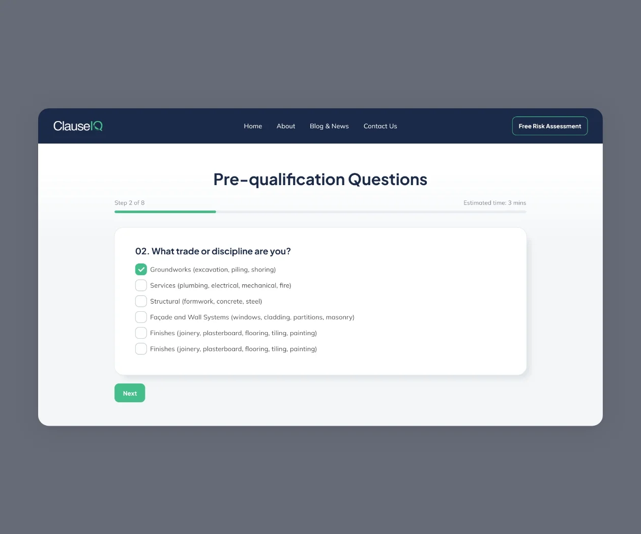 Pre-qualification question